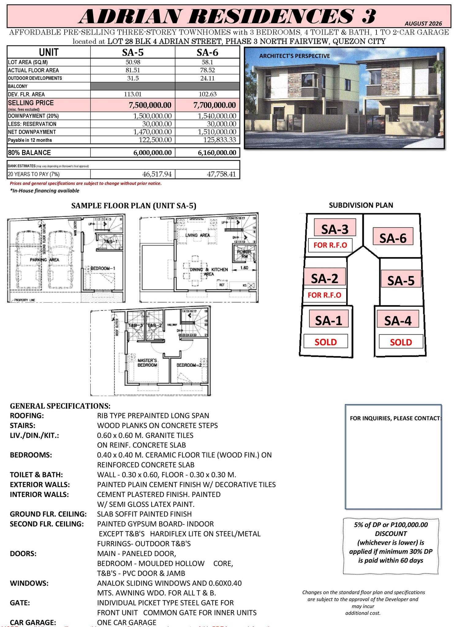 Adrian Residences 3 Pre-Selling Townhomes in North Fairview